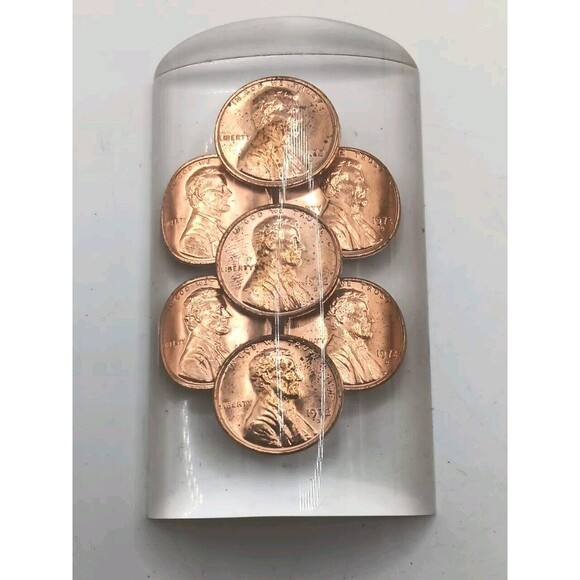 Vintage 1972 Penny Lucite Epoxy? Paperweight 3" X 2" Office Weight - Picture 1 of 9